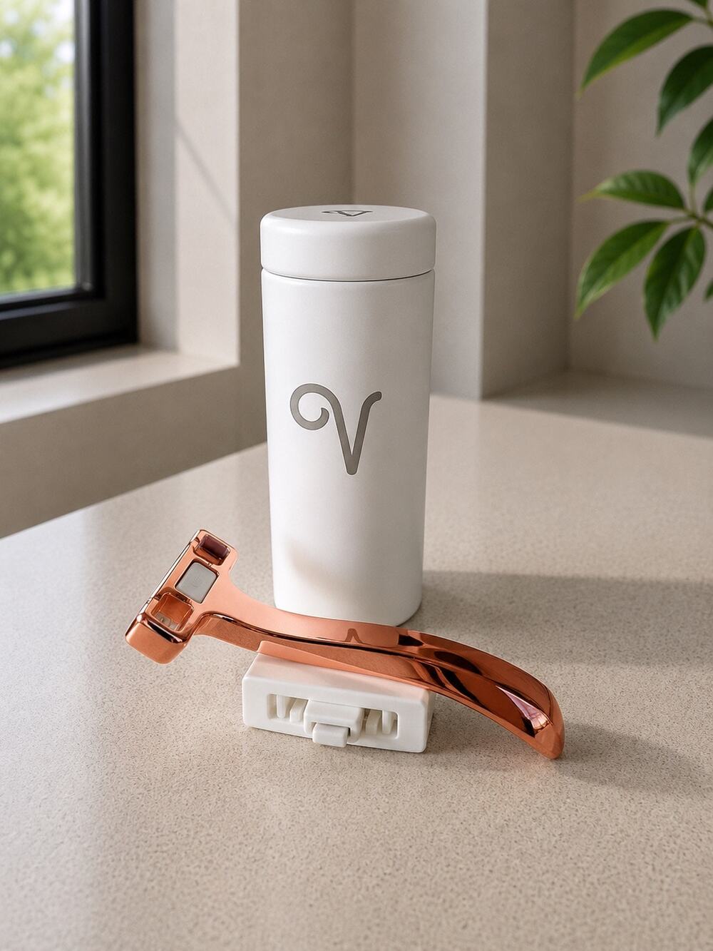 $75 New Shave With V Razor Rose Gold Refillable Razor Starter Kit New